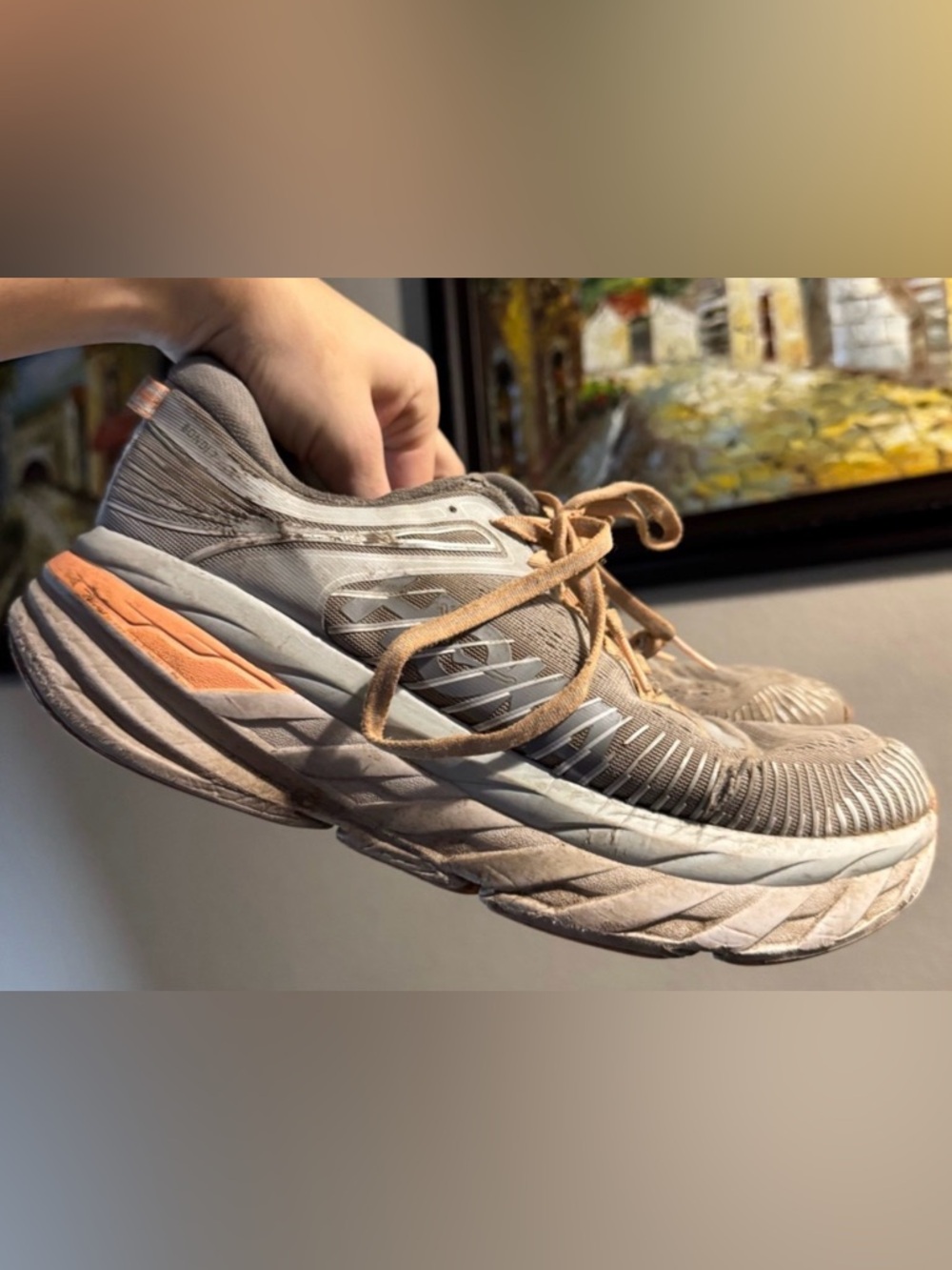 Hoka Bondi Grey Orange Peach Sneakers Tennis Shoes 8.5
